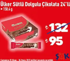 ÜLKER SÜTLÜ DOLGULU ÇİKOLATA 24'LÜ 158,4 G